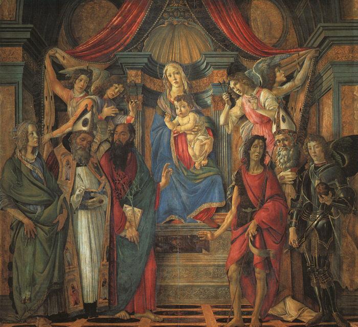BOTTICELLI, Sandro San Barnaba Altarpiece (Madonna Enthroned with Saints) gfj China oil painting art